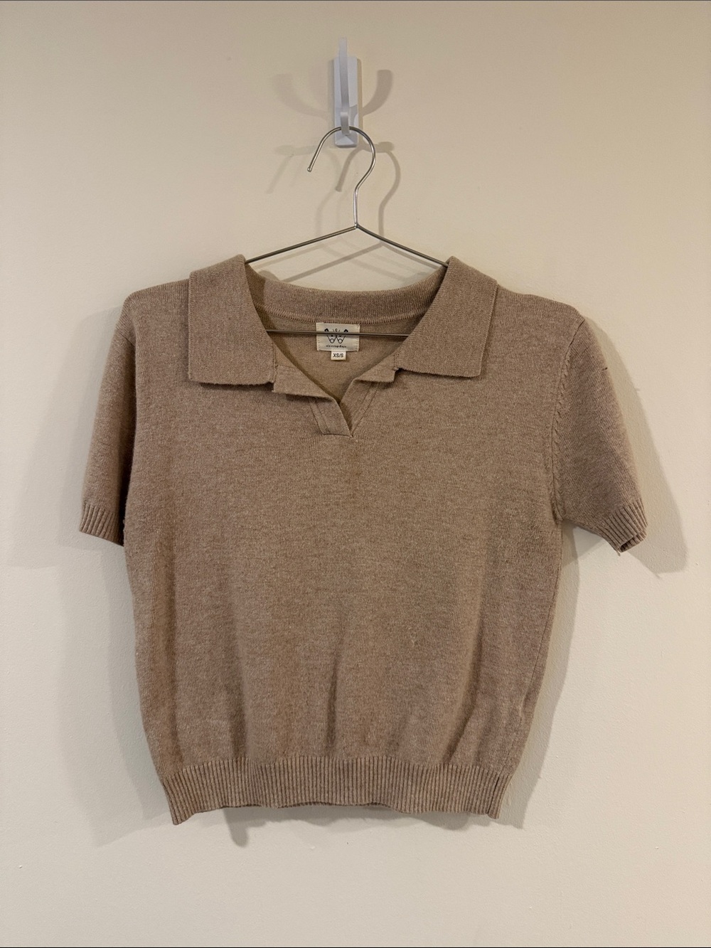 Six-Crisp-Days Short Sleeve Polo Sweater in Taupe Brown